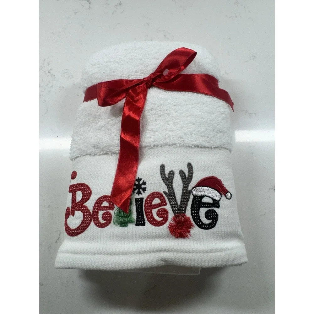 Balsam & Fir BELIEVE Christmas Towel Santa Tree Holiday Bathroom Kitchen NEW - Picture 3 of 7